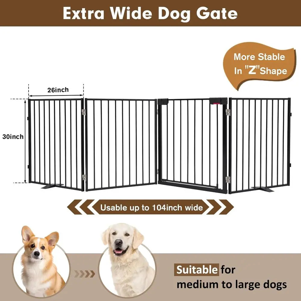 Dog Gate Freestanding Metal With Door For Indoor Outdoor Use