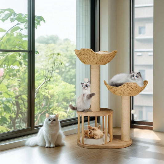 BORWARTC Cat Tree Three-Tier Plush Napping Perches With Sisal Rope