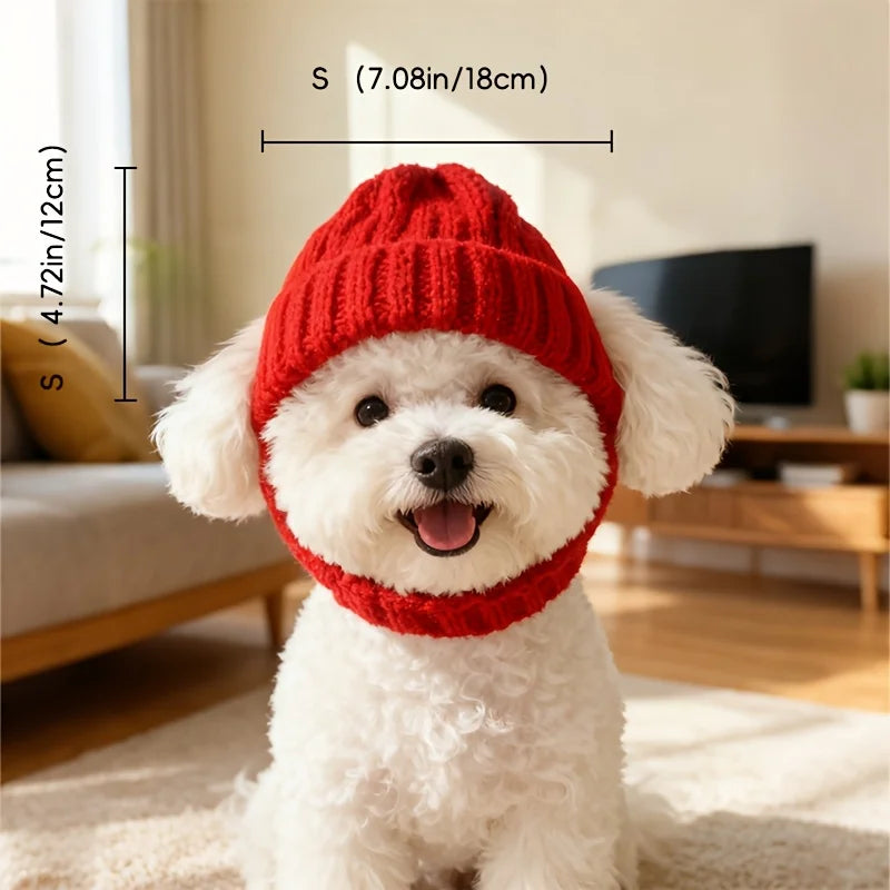 Dog Beanie Festive Knit Hat With Ear Holes For Winter