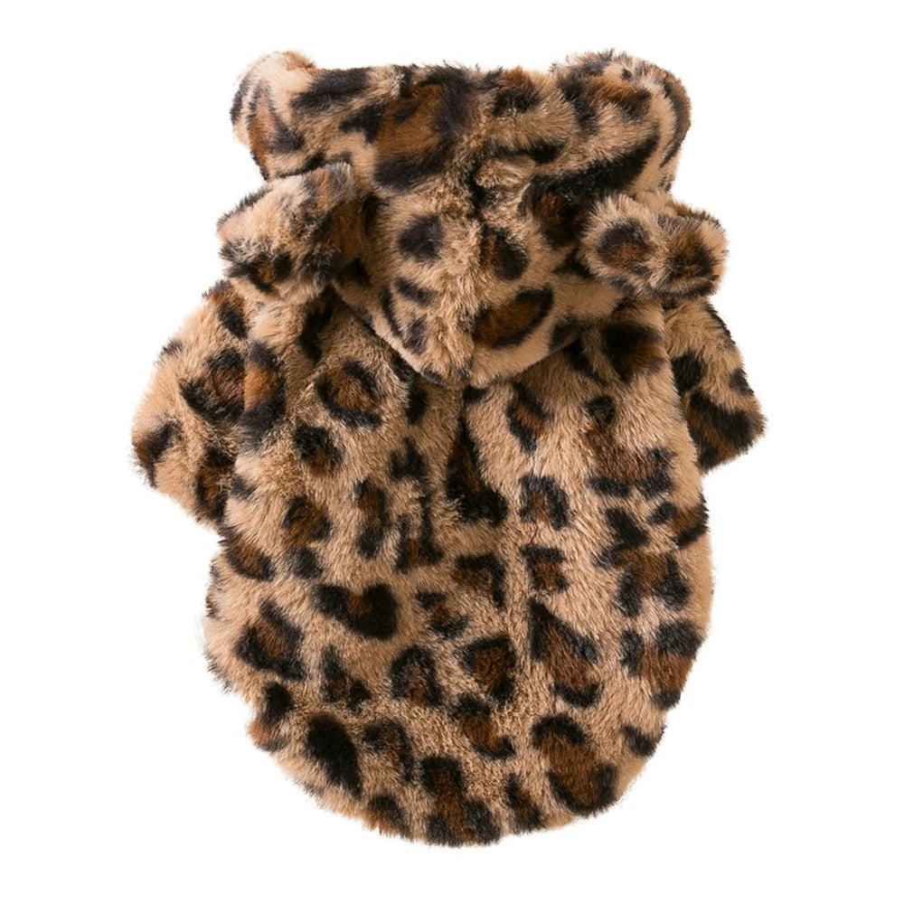 Dog Hoodie Leopard Print Fleece Winter Coat