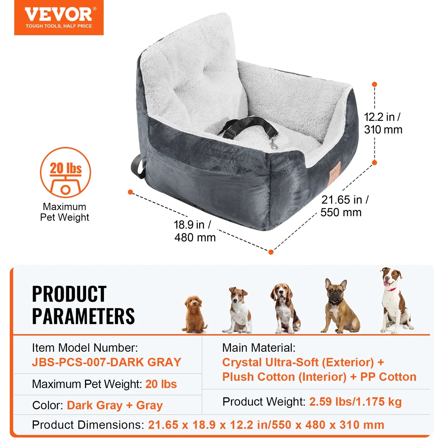 SucceBuy Dog Car Seat Waterproof Booster With Clip-On Safety Leash