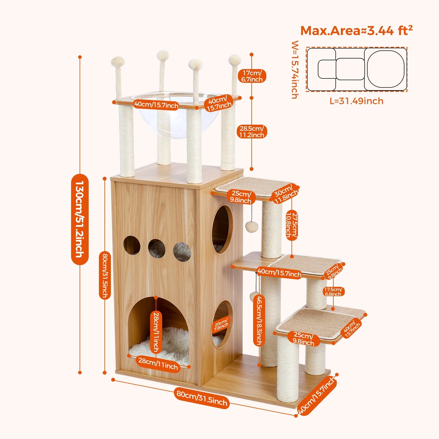 PAWZ Road Cat Tree Wooden Multi-Level With Scratching Posts