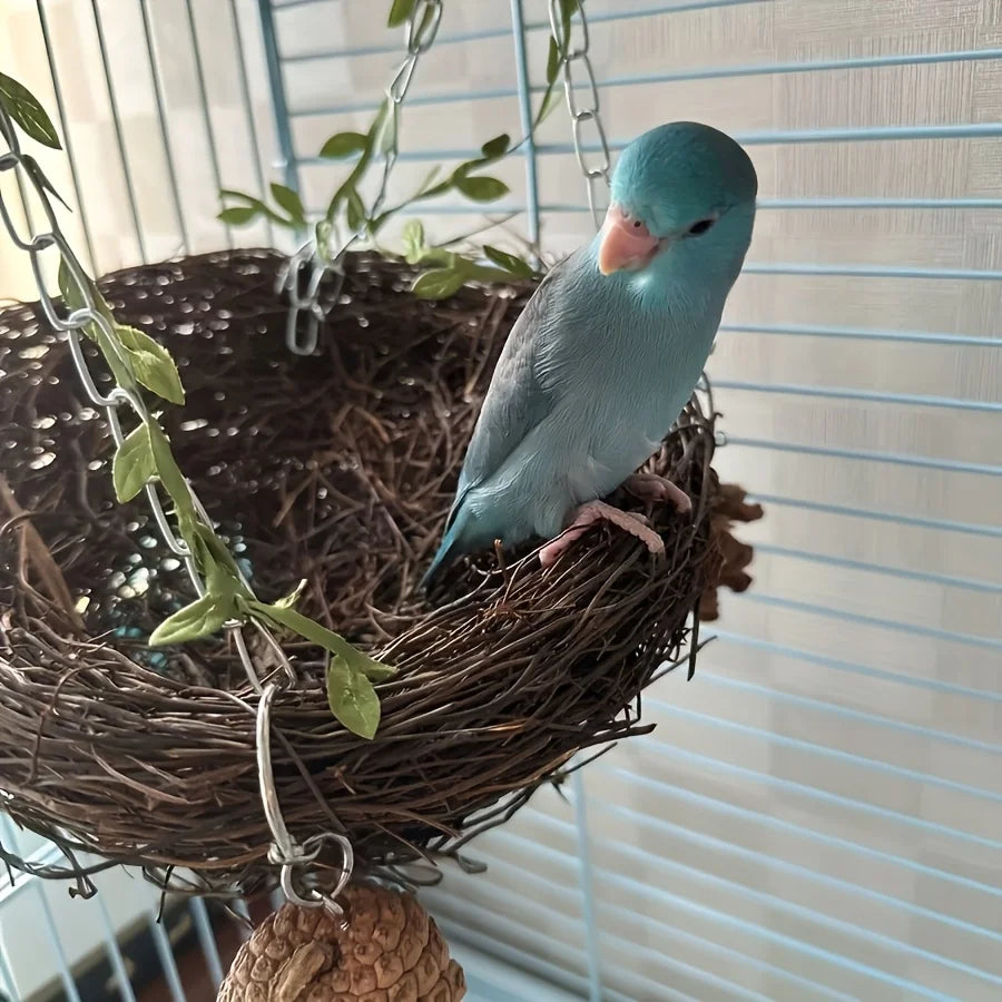 Natural rattan bird cradle - suitable for parrots, parrots, peacocks and small parrots - comfortable perching toys, pet bird