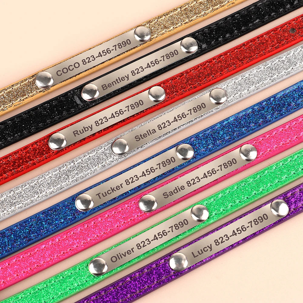 Beirui Custom Cat Collar Bling Leather Engraved ID Nameplate