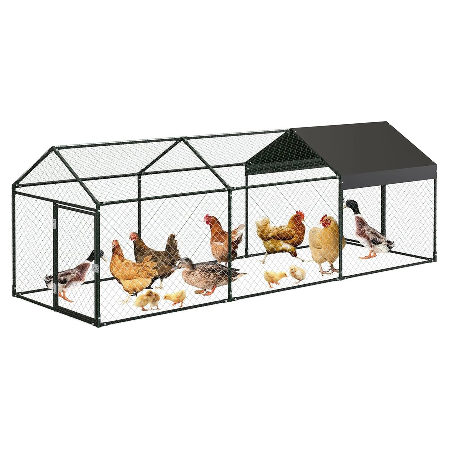 HiMISS Metal Poultry Cage With 2 Doors And Waterproof Cover