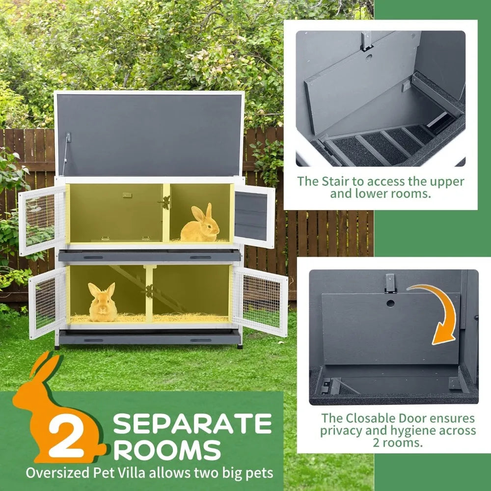 Rabbit Hutch Two-Room Main Chambers Indoor Outdoor
