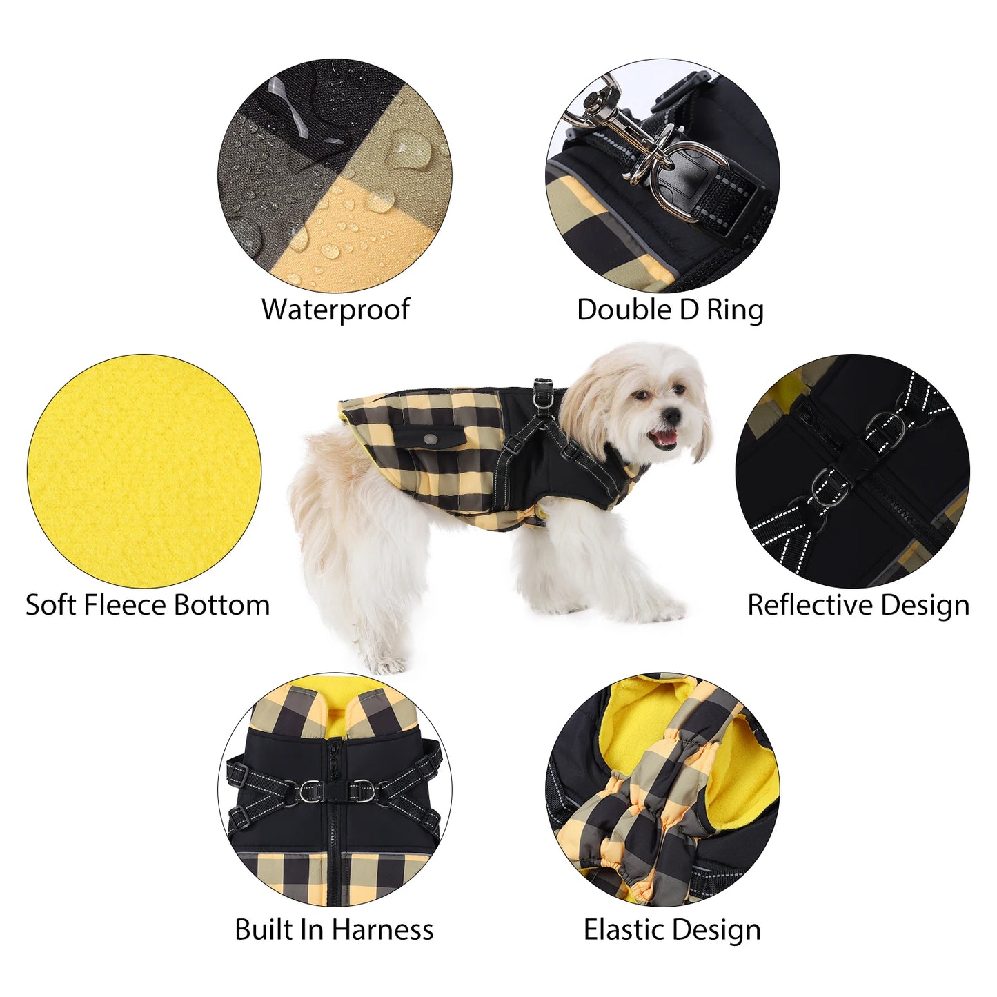 Dog Jacket Plaid Windproof Padded Harness Winter Coat