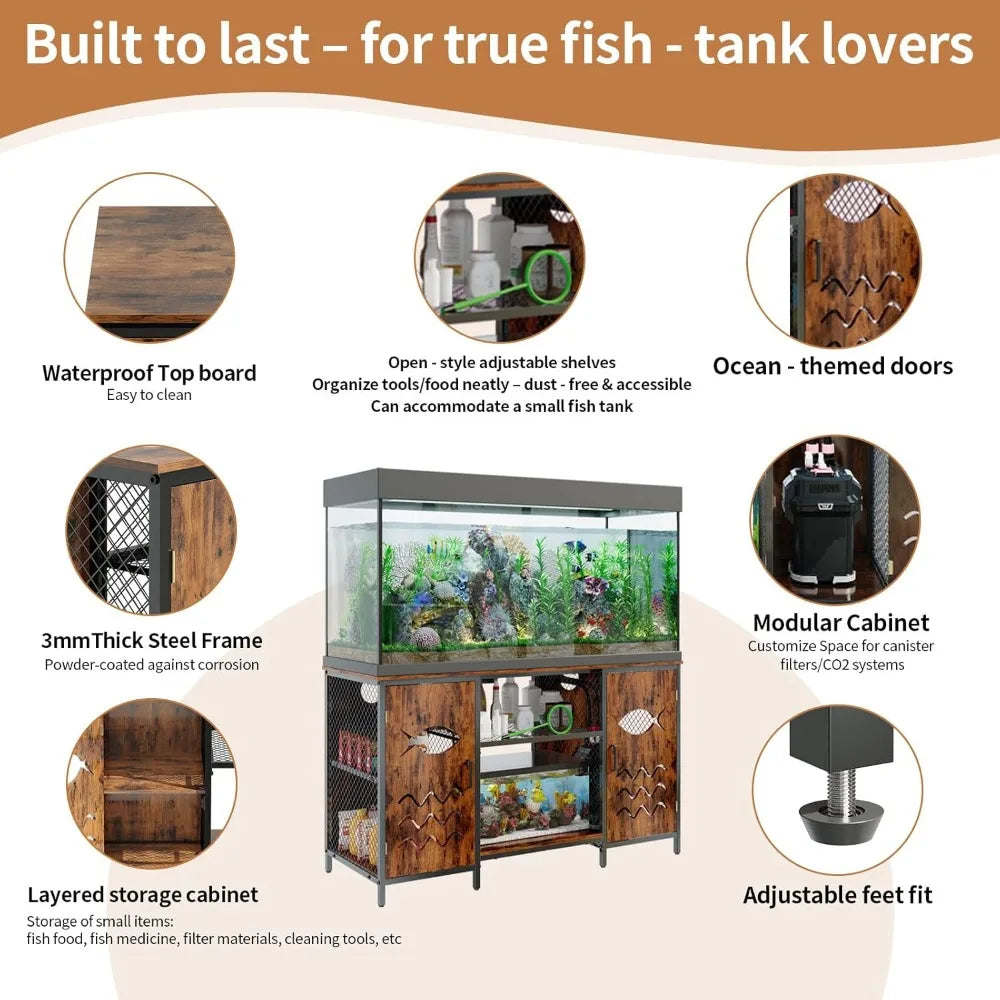 Fish Tank Stand Rustic Iron Wood With Power Outlet
