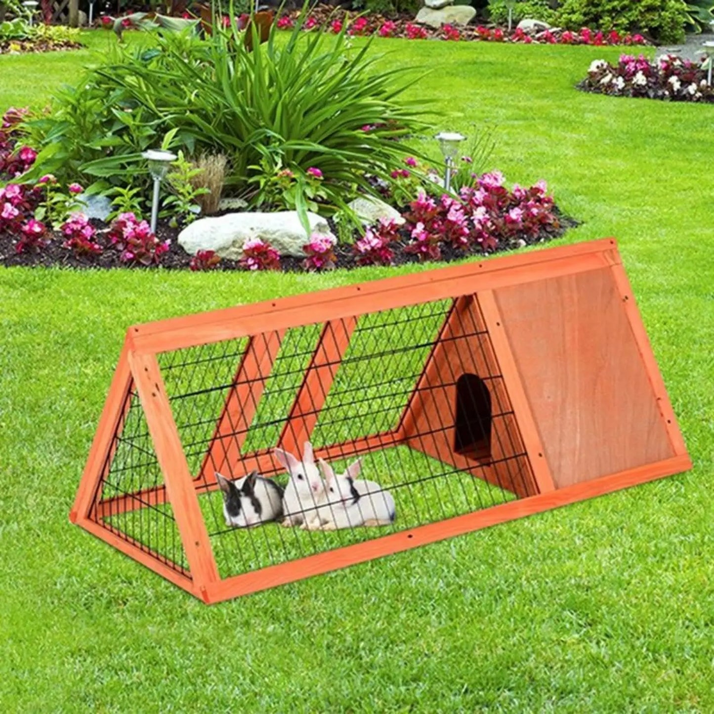 HiMISS Rabbit Cage With Run Two-Door Wooden Hutch Indoor Outdoor