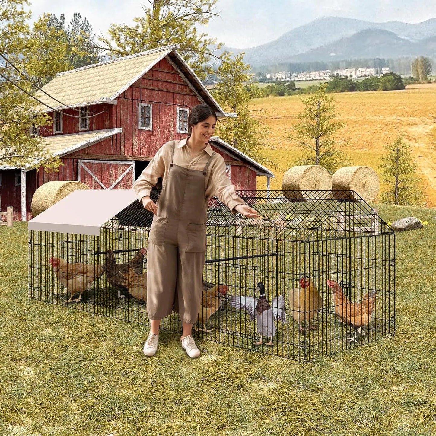 HiMISS Chicken Coop Waterproof Metal Walk In Enclosure