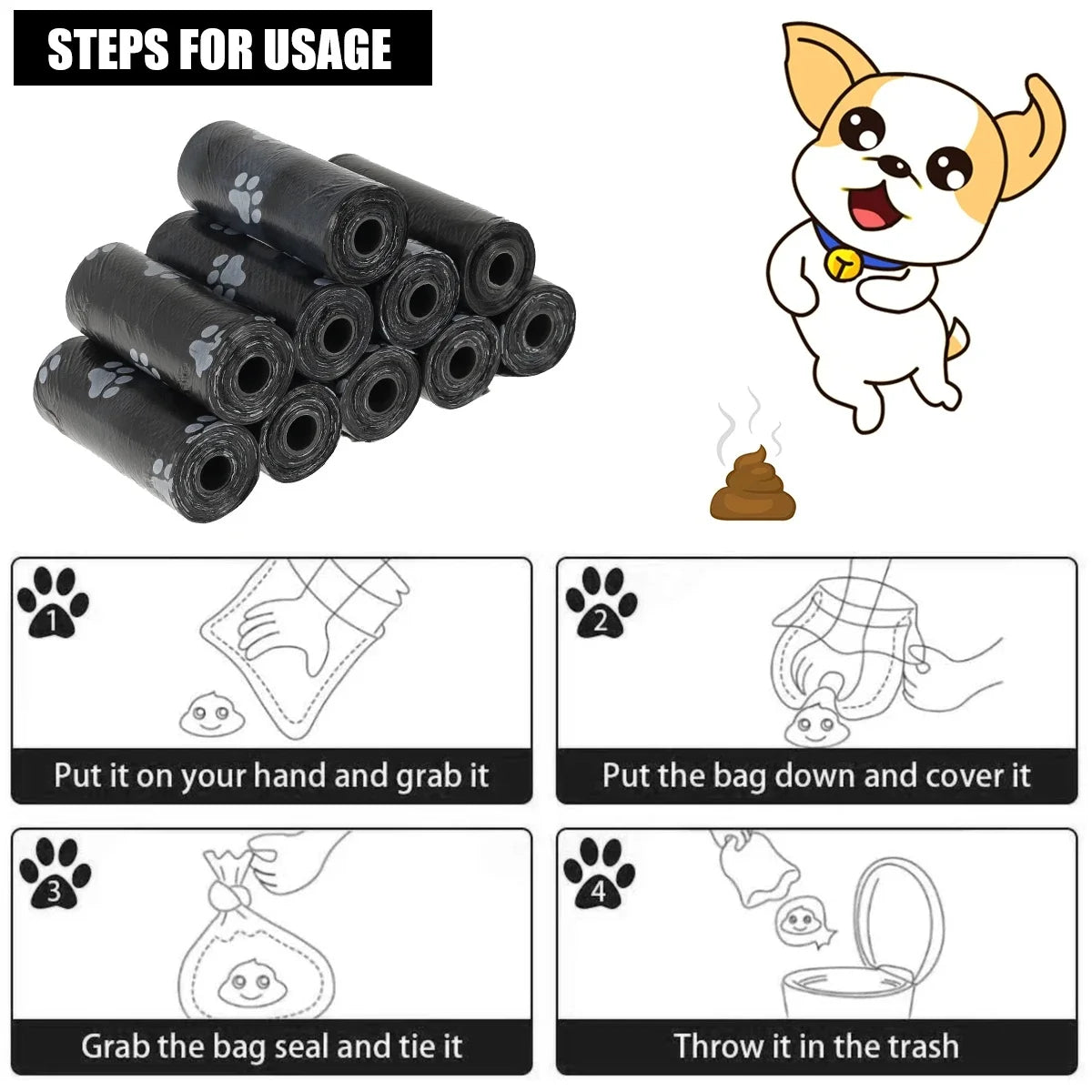 Dog Poop Bags Dispenser Biodegradable Rolls For Pets