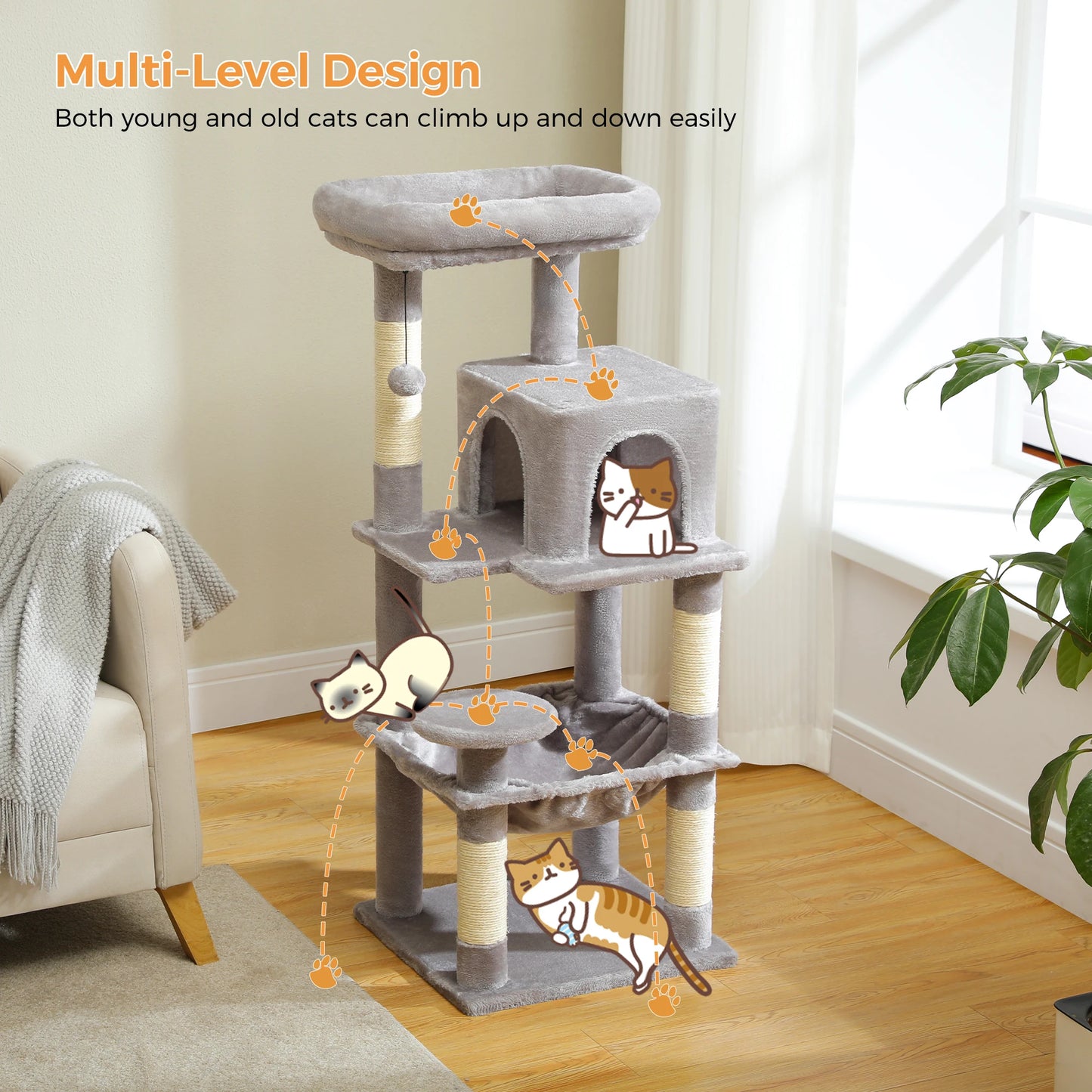 PETEPELACN Cat Tree 5-Level Tower for Indoor Cats Premium