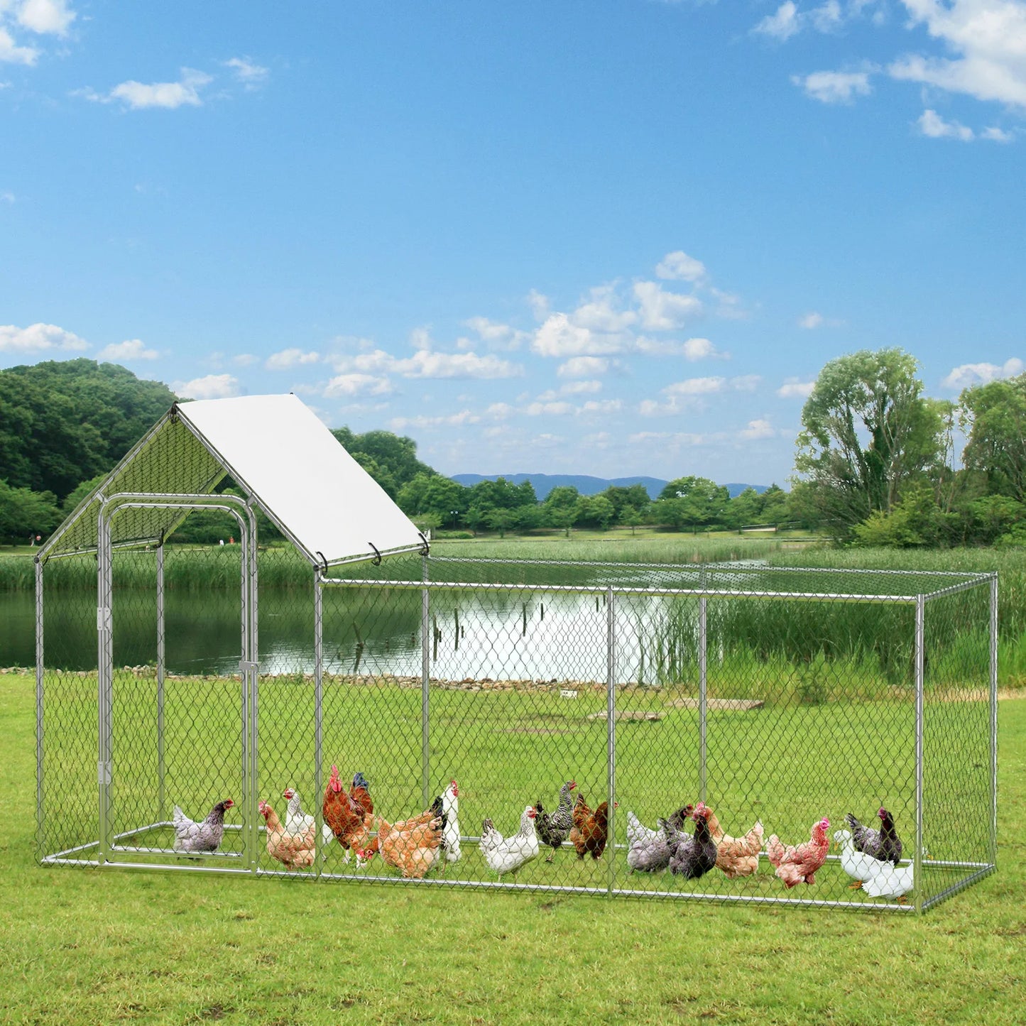HiMISS Poultry Cage Walk-In Iron Frame With Waterproof Cover