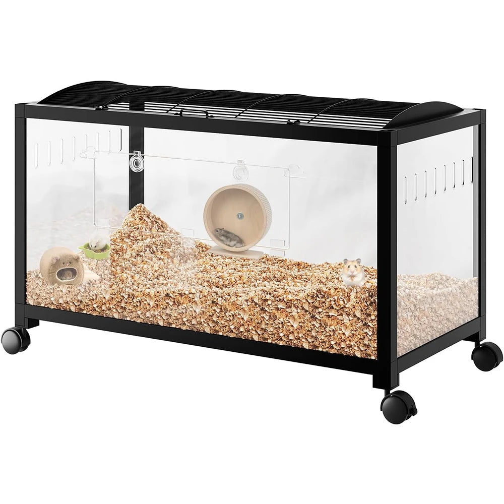 HiMISSCN Metal Rat Cage With Wheels PS Panels Top Opening