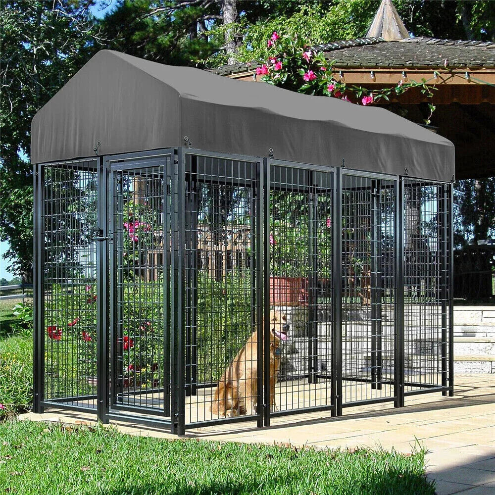 BORWARTH Heavy Duty Welded Metal Dog Kennel With Roof Cover