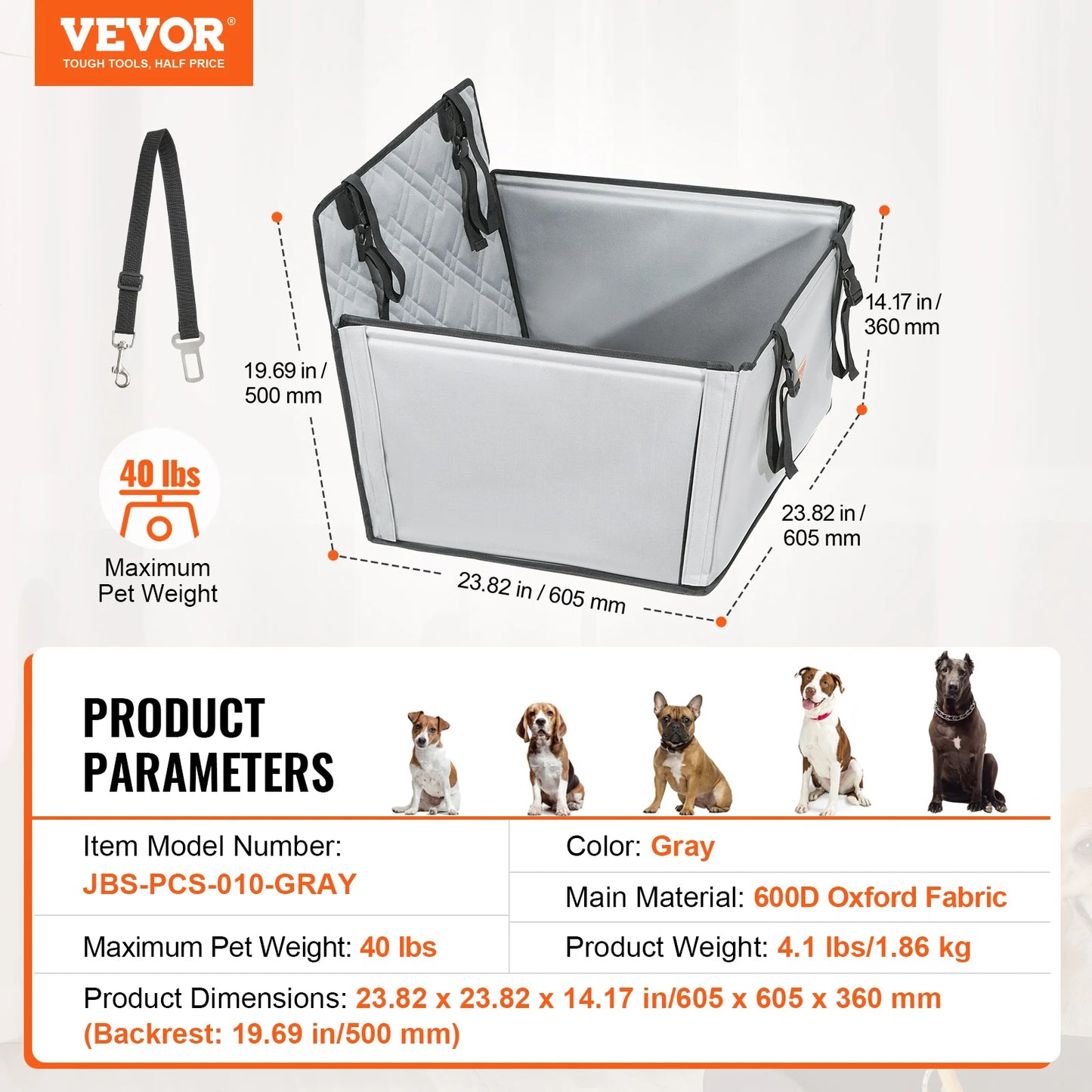 SucceBuy Dog Car Seat Waterproof Booster With Clip-On Safety Leash