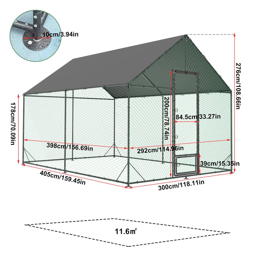 BINGOPAW Metal Outdoor Chicken Coop With Waterproof Cover