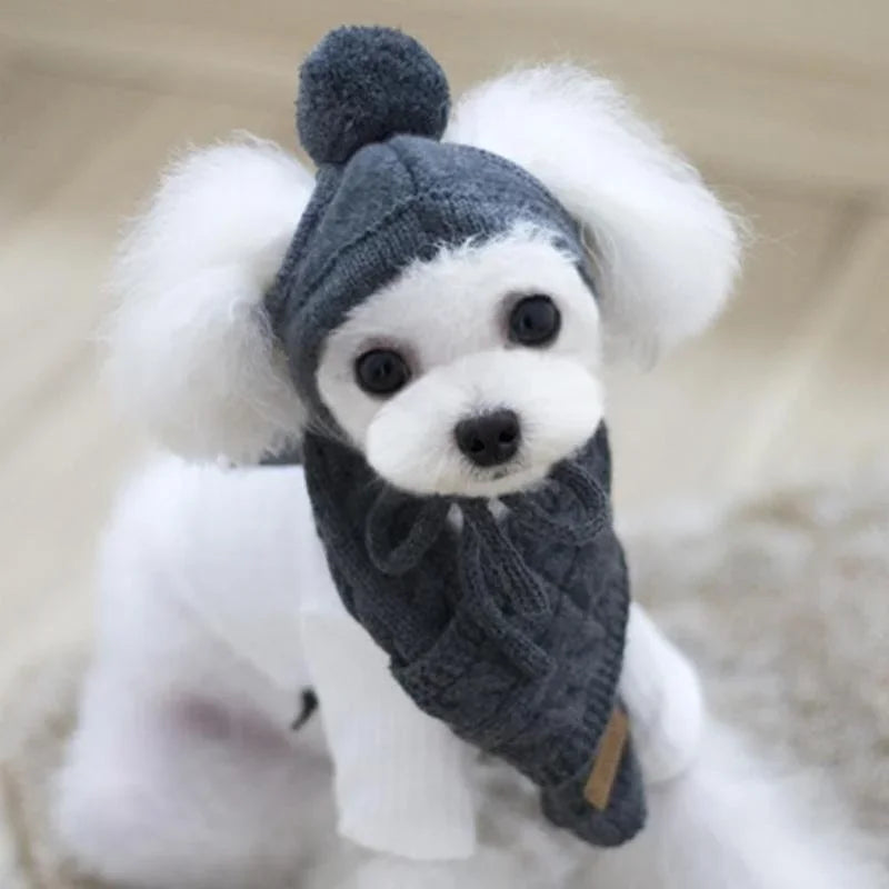Dog Hat Winter Knit With Scarf Collar Costume For Pets