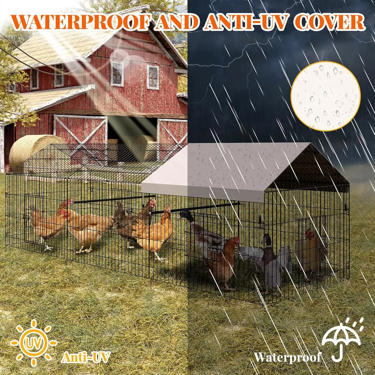 HiMISS Heavy Duty Walk-In Iron Chicken Coop Run Waterproof Cover