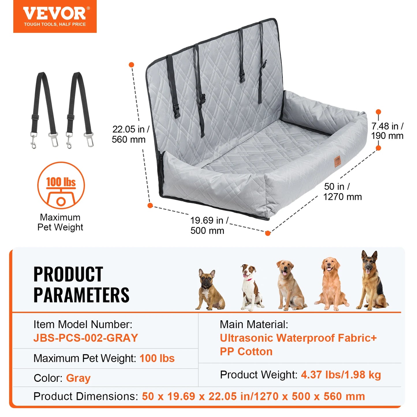 SucceBuy Dog Car Seat Waterproof Booster With Clip-On Safety Leash