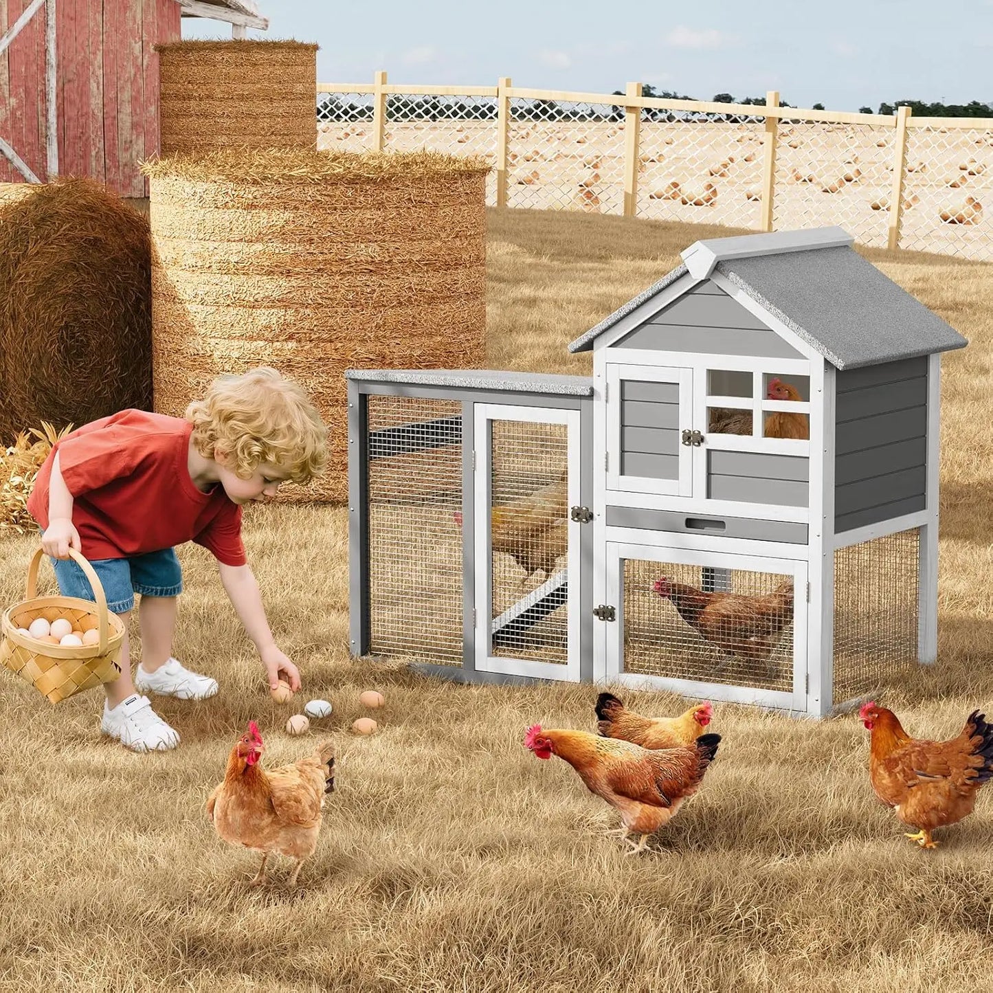 HiMISSCN Rabbit Hutch Indoor Outdoor 2Story Wood Pet House Ramp