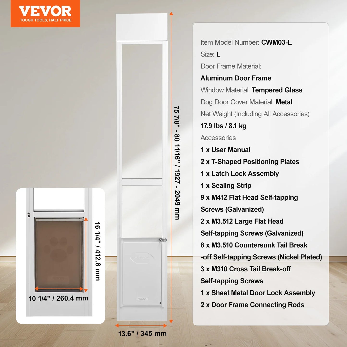 SucceBuy Dog Door Adjustable Height For Sliding Glass Doors