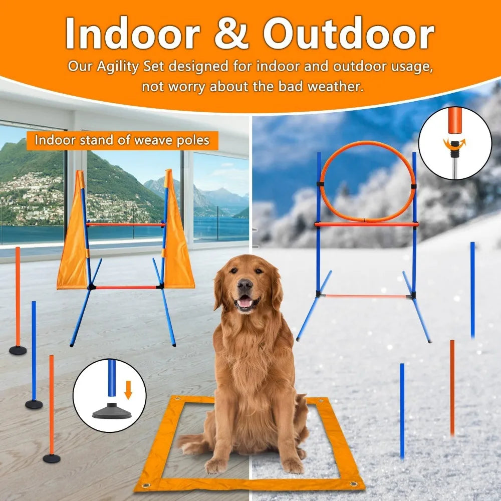 Dog Agility Training Set Outdoor Course With Tunnels And Poles