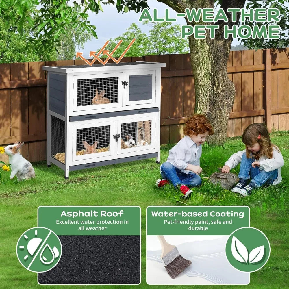 Rabbit Hutch Two-Room Main Chambers Indoor Outdoor