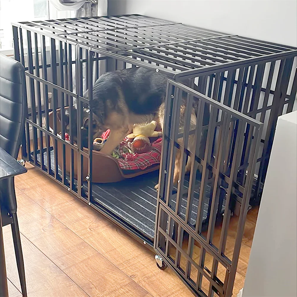 BORWARTH Dog Crate Chew-Resistant With Locking Wheels