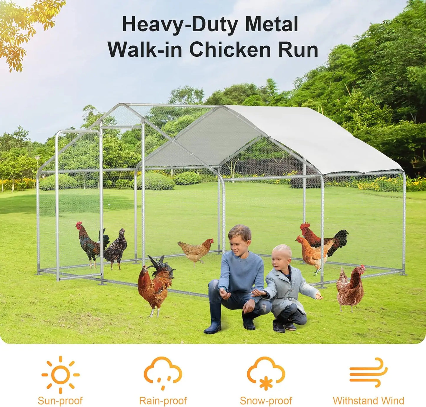 Chicken Coop Walk-In Metal Run With Waterproof Cover