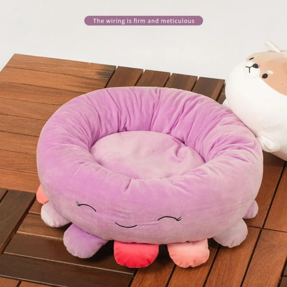 Dog Bed Octopus-Shaped Cotton Boho Style Round Pet Bed