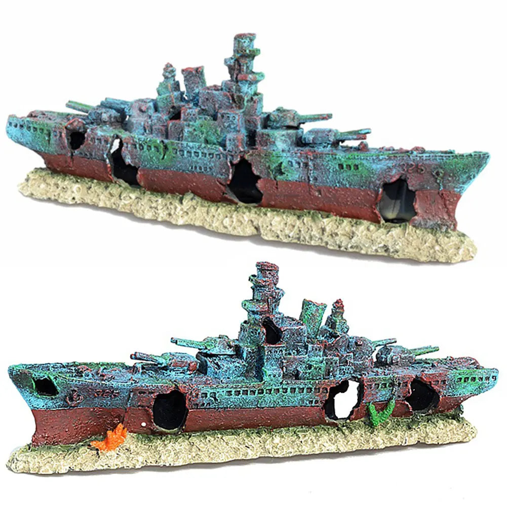 Aquarium Resin Sunken Pirate Ship Reusable Warship Handicrafts Wear Resist Warship Ornament for Fish Tank Cave Decor Accessories