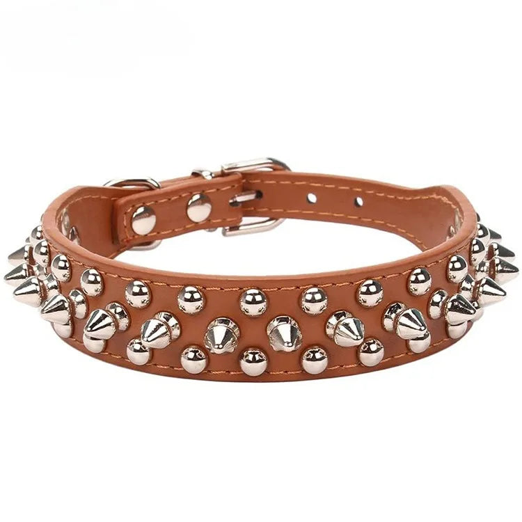 Dog Collar Leather Adjustable Rivet Spiked Punk Style