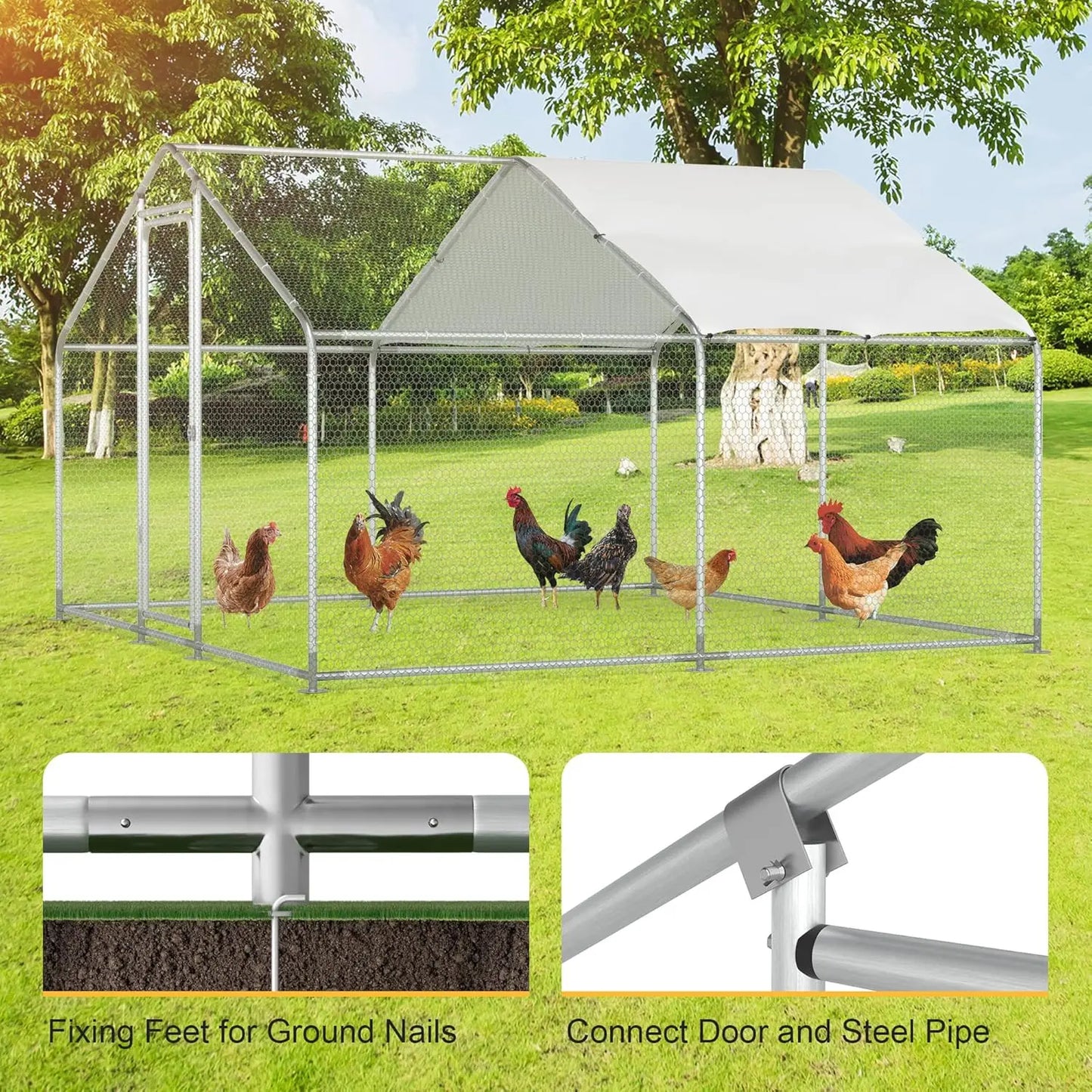 Chicken Coop Walk-In Metal Run With Waterproof Cover