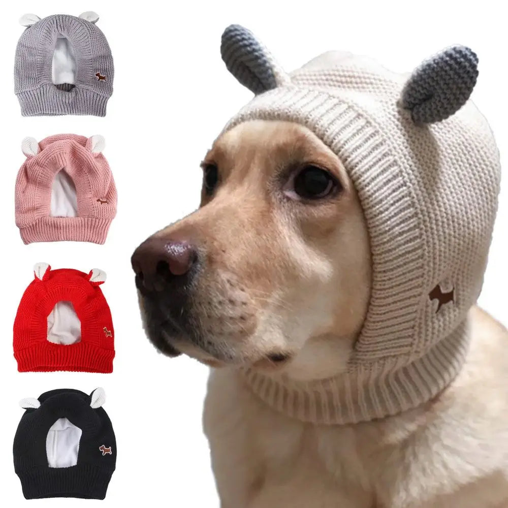 Dog Earmuffs Knitted Fleece Hat For Anxiety Relief Winter Warm