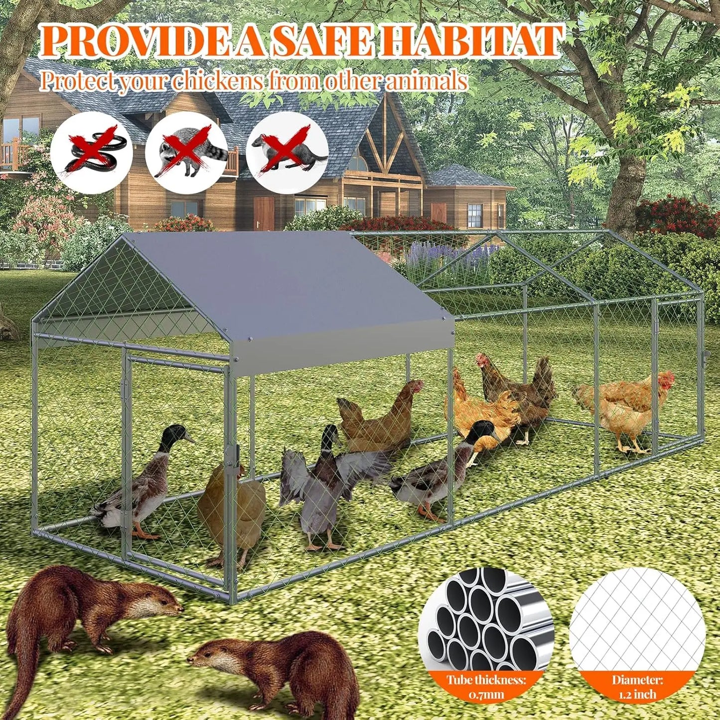 HiMISS Metal Poultry Cage With 2 Doors And Waterproof Cover