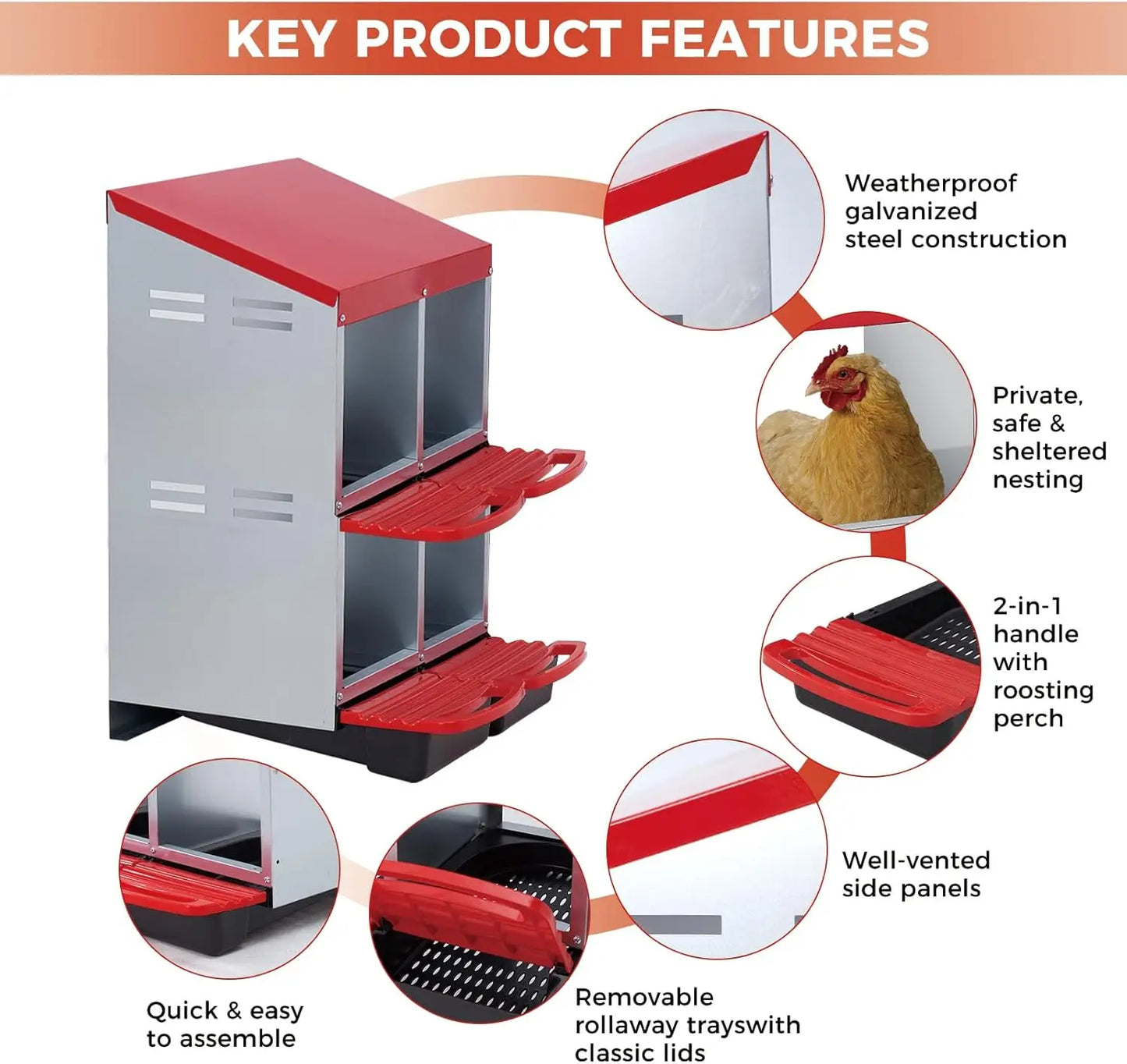 HiMISS Chicken Nesting Box 4 Compartment With Automatic Rollout Egg Collection