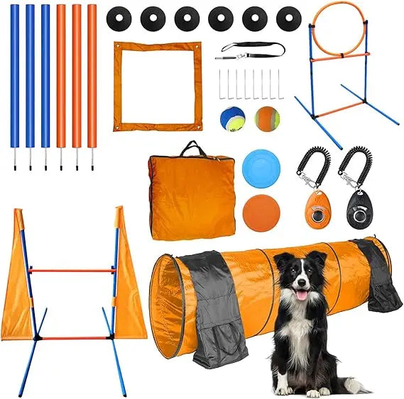 Dog Agility Training Set Outdoor Course With Tunnels And Poles