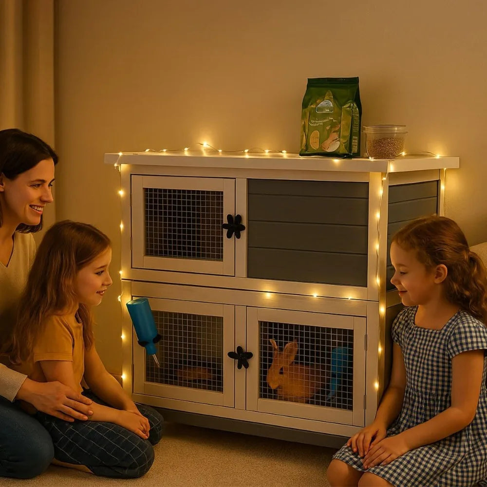 Rabbit Hutch Two-Room Main Chambers Indoor Outdoor