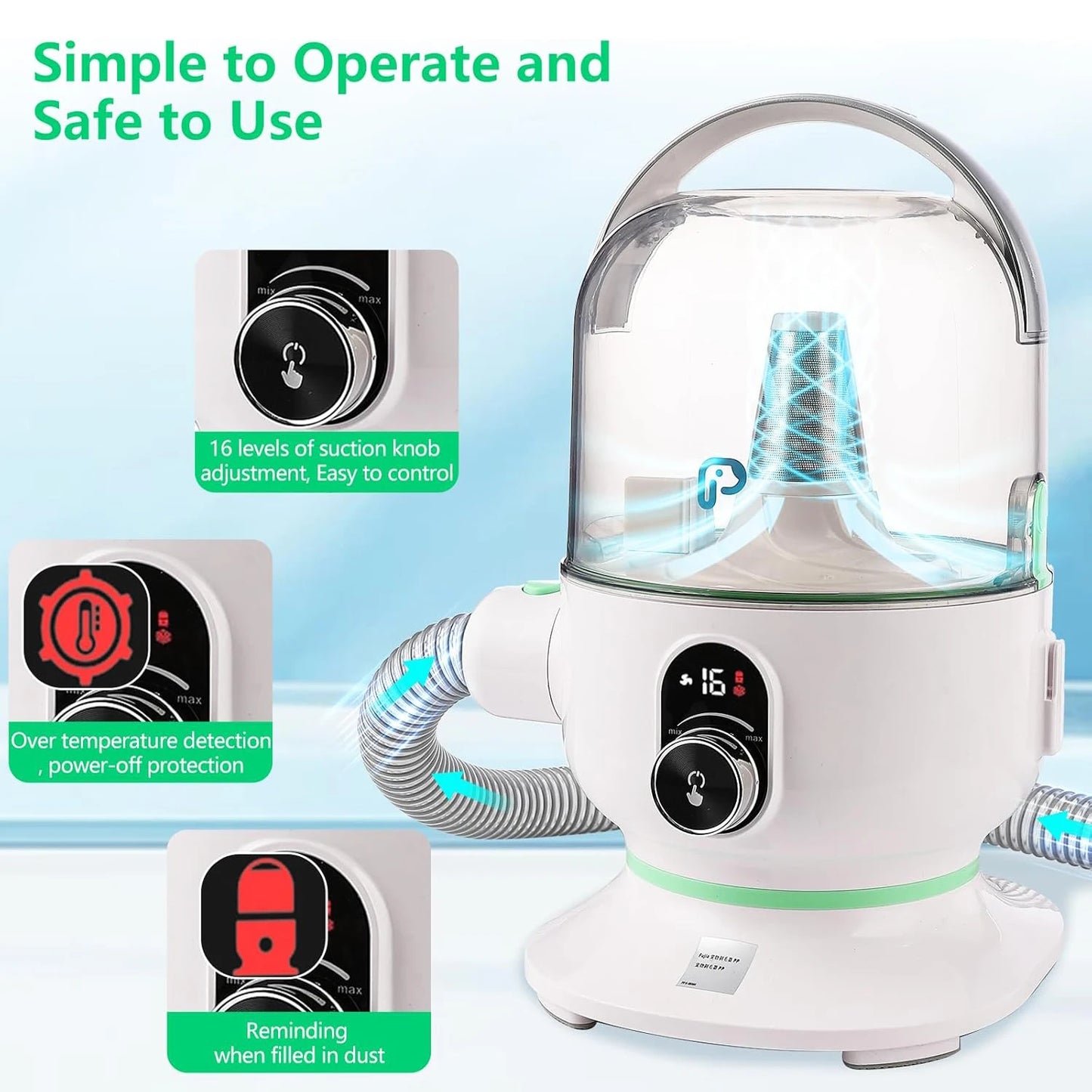 HiMISS Pet Grooming Kit With 2L Quiet Vacuum And Tools