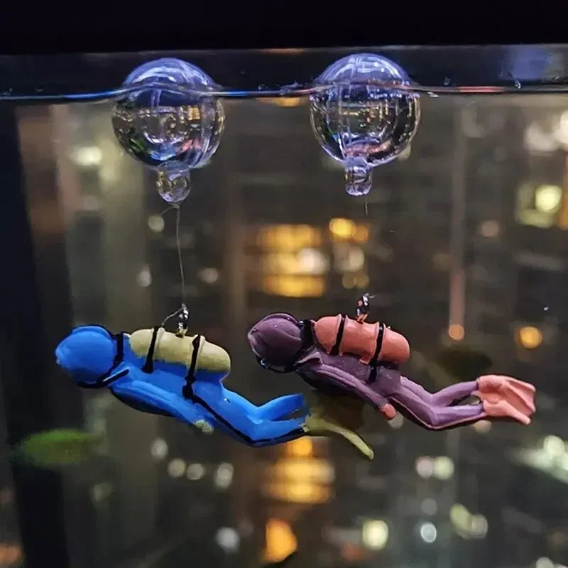 Fish Tank Diver Ornament Floating PVC Decor With Ball Line