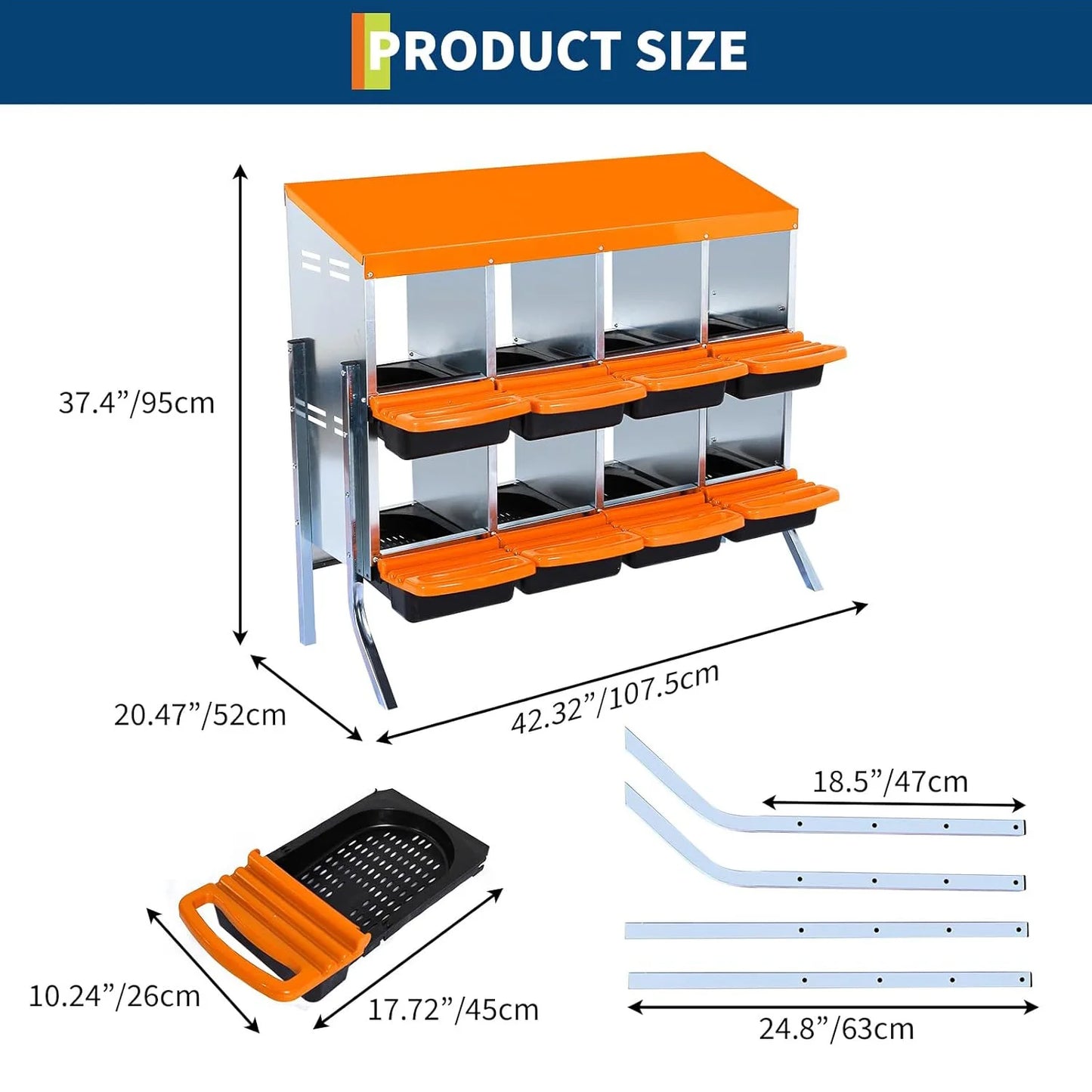 HiMISS Two-Tier Metal Chicken Nesting Box Rollaway 6/8/10 Compartments