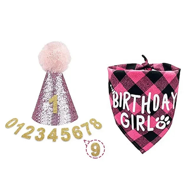 YTYINCN Pet Birthday Props Polyester Hat Drool Scarf