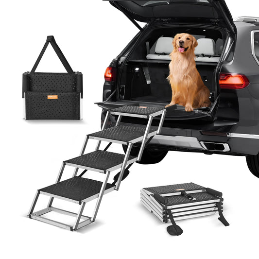 SucceBuy Dog Car Steps Lightweight Aluminum Folding