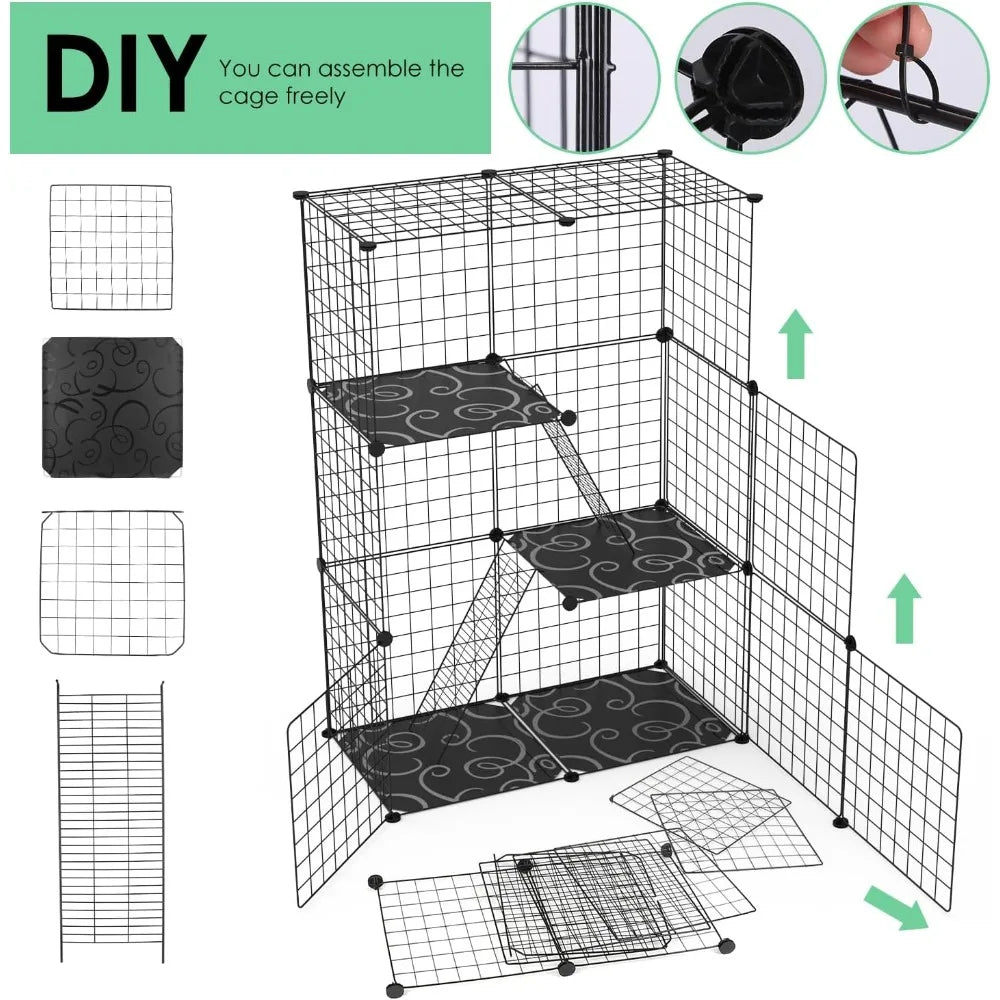 Cat Cage Three-Tier Metal Wire Enclosure For Indoor Playpen