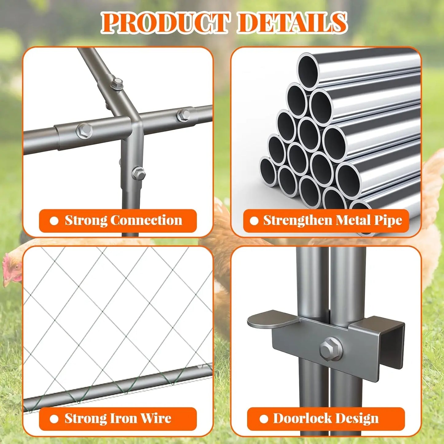 HiMISS Metal Poultry Cage With 2 Doors And Waterproof Cover