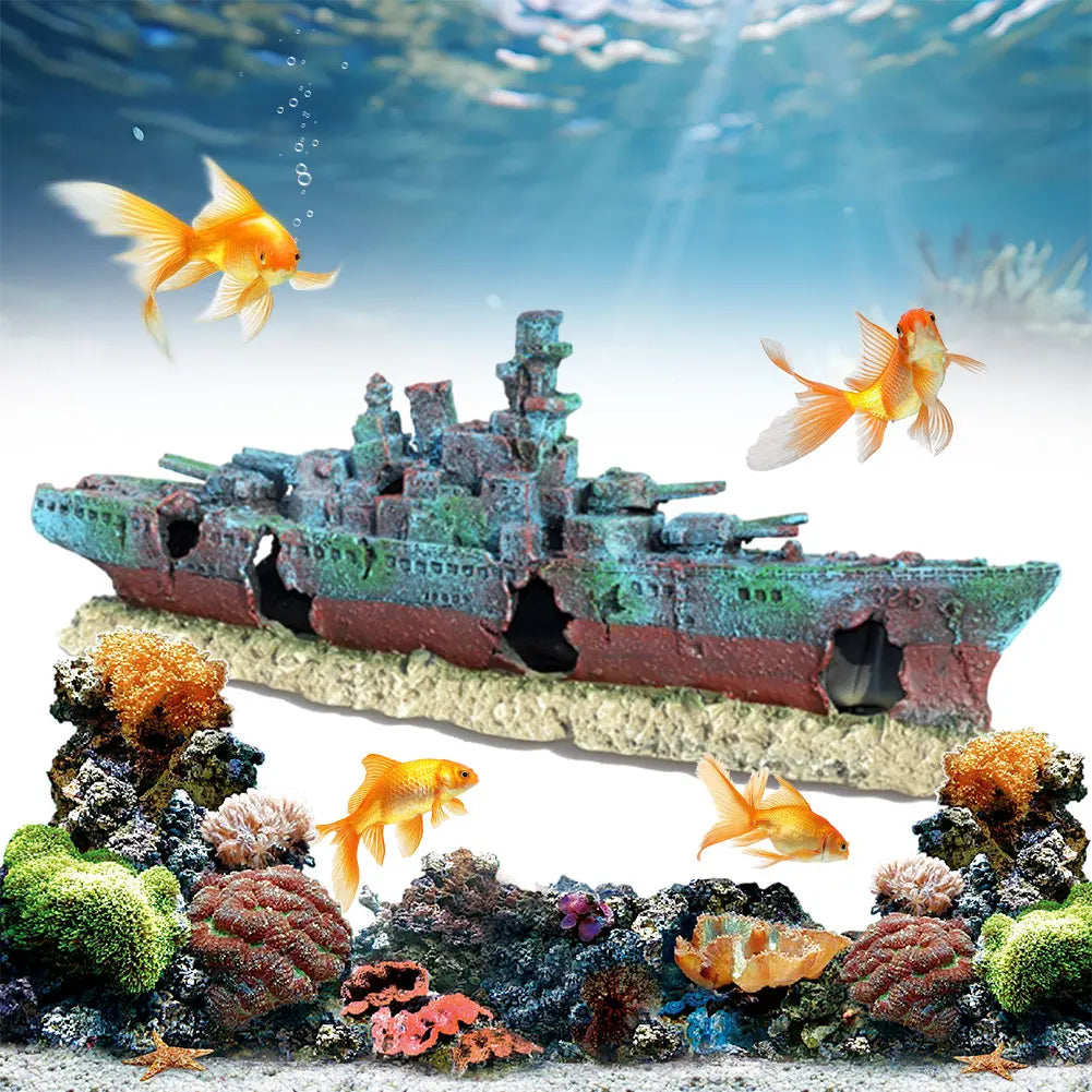 Shunmaii Resin Aquarium Shipwreck Ornament for Fish Tanks