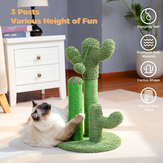 PAWZ Road Cactus Cat Scratcher 3-Pole with Interactive Dangling Ball