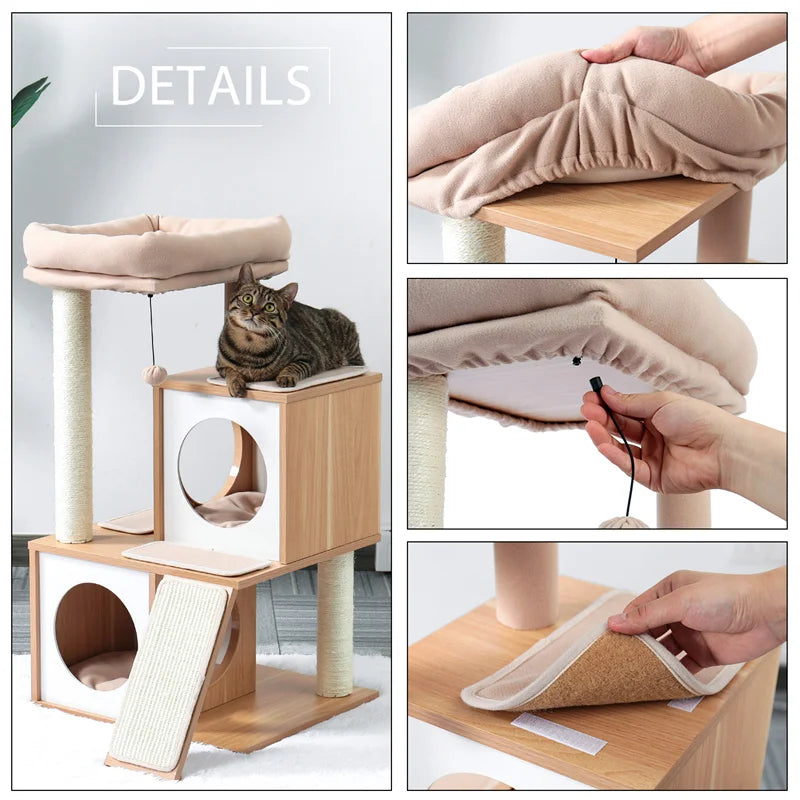 PAWZ Road Cat Tree with Double Condos and Scratching Board