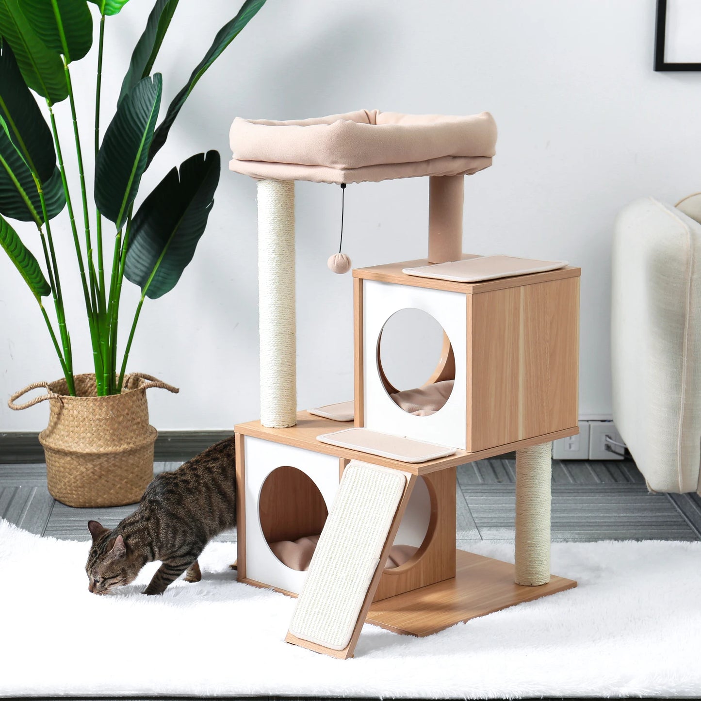 PAWZ Road Cat Tree with Double Condos and Scratching Board